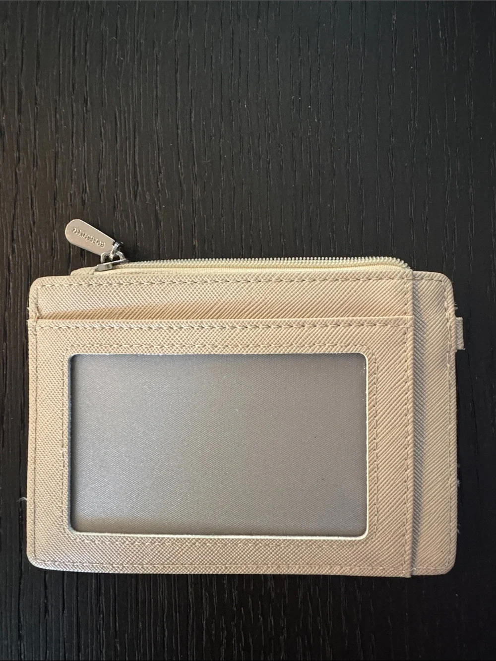 Bostanten tan/ivory multi slot, ID pocket zipper close pebbled leather wallet.